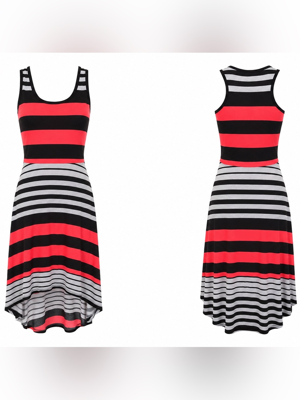 🛥️ Colorful Striped High-Low Midi Dress | SIZE SMALL